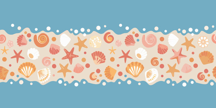 seashell border pattern with coastal beach elements