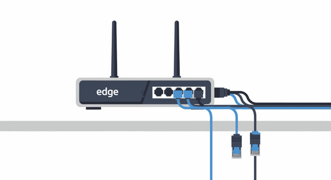 Wireless Network Router Illustration with Ethernet Cables, Edge Computing Technology and Fast Internet Connectivity Concept