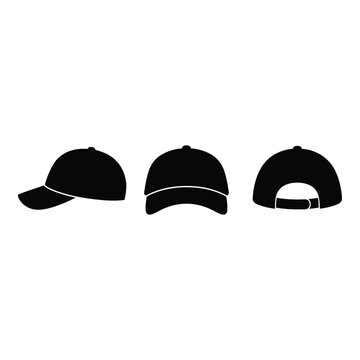 Set of black silhouettes of baseball caps in different angles vactor file
