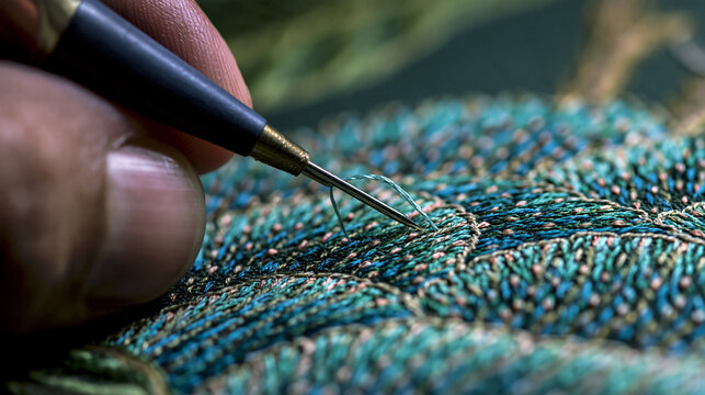 Intricate Embroidery Artisanship: A Close-Up Look at Handmade Floral Patterns and Textures in Traditional Textile Art