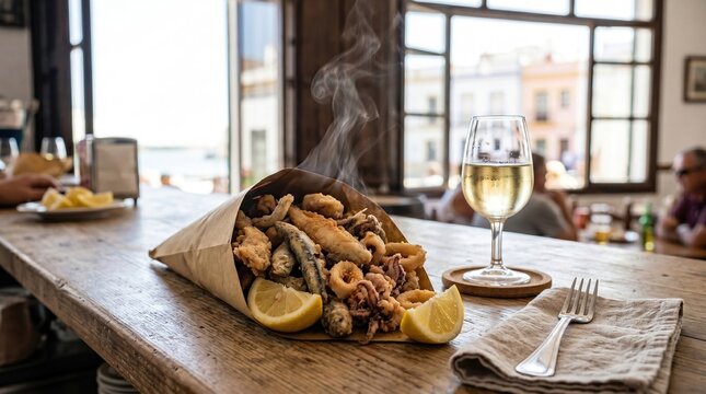 Pescaito Frito Fried Fish Platter in Paper Cartucho in Sanlucar de Barrameda