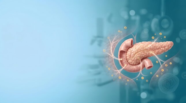 Human Pancreas Anatomy Illustration in Modern Medical Healthcare Background