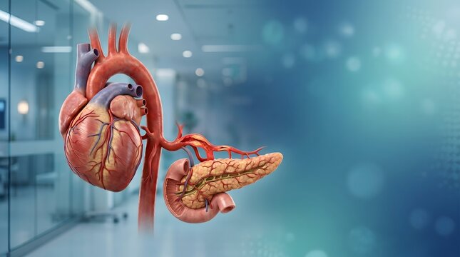 Heart and Pancreas Anatomy Showing Cardiovascular and Metabolic Health Connection