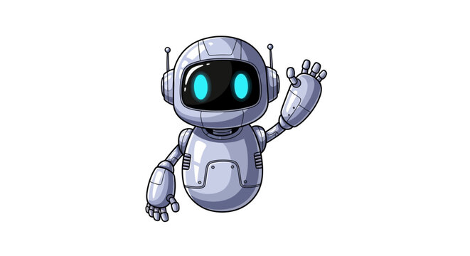A cartoon robot waves hello.