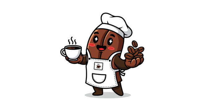 Cartoon coffee bean chef character.