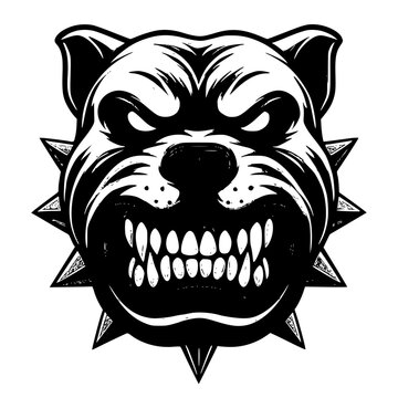 Angry growling pit bull head with spiked collar graphic logo growling strength