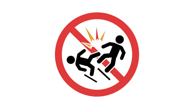 Adobe Illustrator ArtworkProhibition Sign Showing Two Silhouettes Fighting and Striking Each Other