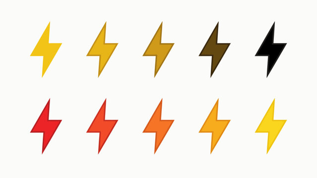 Set of colorful lightning bolt icons in gradient shades