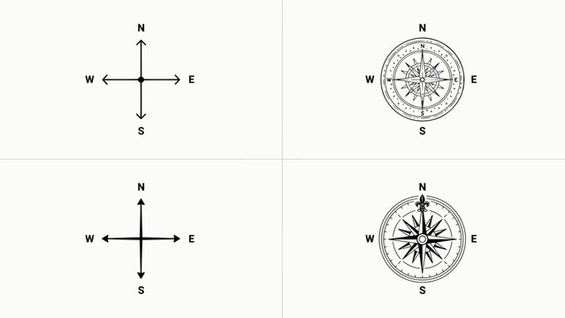 Simple compass and direction arrows illustration set
