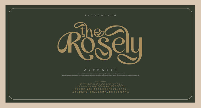 Rosely Classy elegant font, vintage type or luxury premium typeface, vector English royal alphabet. Classic typography in modern or old art deco style, serif letters for modern or retro poster font