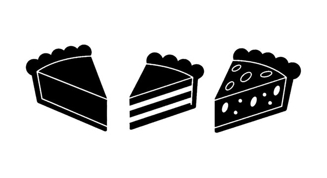 Minimal black silhouette icon, simple flat vector, bold black shape, no, no shading set of three different pie slices icons on a, flat icon style