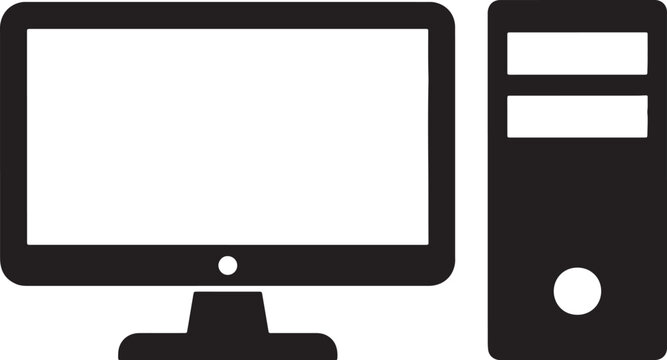 Desktop computer monitor screen and system unit, office technology equipment, isolated on a white background, symbol also transparent background