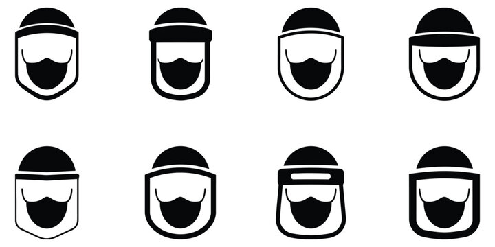 Personal protective equipment icons set, face shield and medical mask symbols, health safety protection vector illustration design.