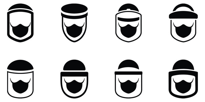 Personal protective equipment icons set, face shield and medical mask symbols, health safety protection vector illustration design.