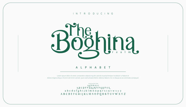 Boghina Classy elegant font, vintage type or luxury premium typeface, vector English royal alphabet. Classic typography in modern or old art deco style, serif letters for modern or retro poster font