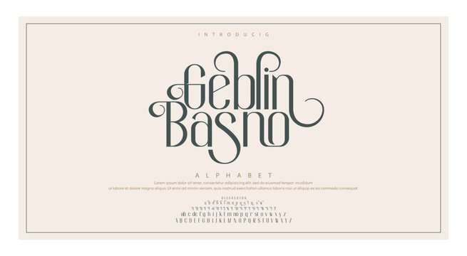 Geblin Classy elegant font, vintage type or luxury premium typeface, vector English royal alphabet. Classic typography in modern or old art deco style, serif letters for modern or retro poster font