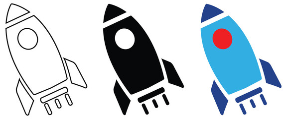 Three different rocket ship icons for loading or startup. © md