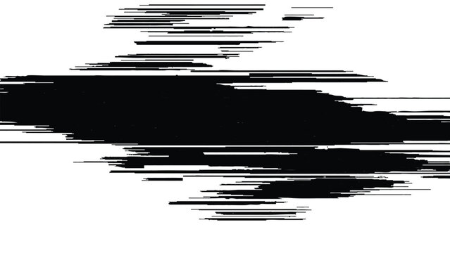 Glitchy distorted digital error abstract pattern with horizontal lines and black shapes
