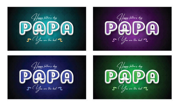 Happy Father's Day Papa Typography Vector Set Colorful Greeting Card Design Collection