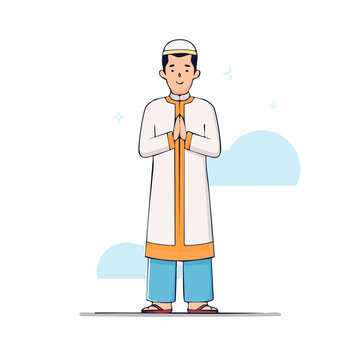Muslim Man in Traditional Attire Greeting