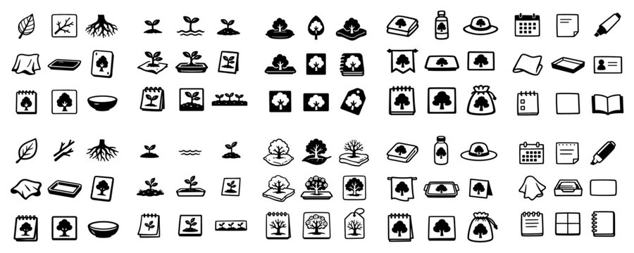 Nature and stationery ui elements with leaf tree and sprout for mobile app design in minimal vector art