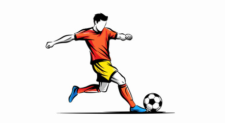 Fototapeta premium Dynamic illustration of a soccer player in an orange and yellow uniform.