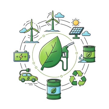 Eco-friendly lifestyle with sustainable living elements illustration.