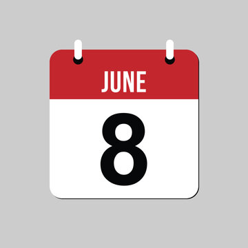 June 8 Calendar Date Page Icon Flat Design Vector Illustration for Schedule Reminder. Clean and modern date illustration suitable for event reminders, scheduling, holiday concepts, and business.