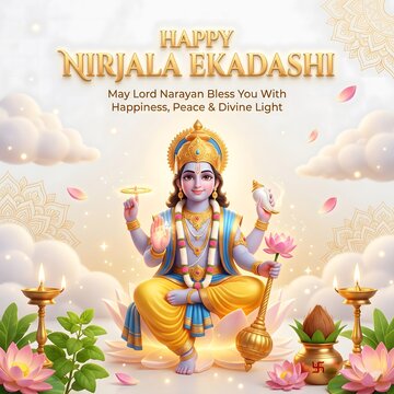 Lord vishnu sitting on lotus flower for nirjala ekadashi religious celebration