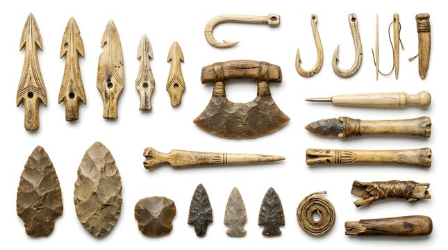 Prehistoric Stone Age Artifacts and Primitive Hunting Tools Collection
