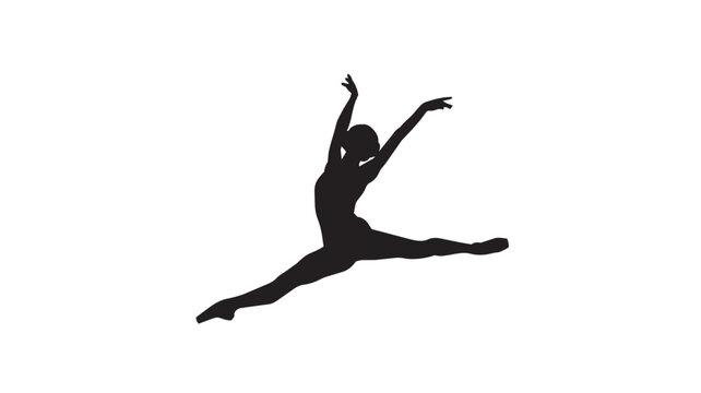 Black silhouette of a graceful ballet dancer jumping
