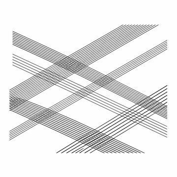 Abstract geometric pattern of intersecting black parallel lines on a white background