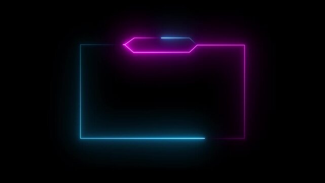 Neon violet and blue color replay Frame with black background. Neon frame animation with neon box frame.