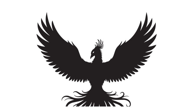 Black phoenix bird icon with open wings
