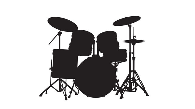 Black silhouette of a drum set on a stand
