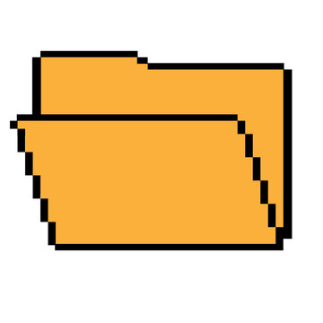 Yellow folder icon, retro 8-bit pixel computer design.