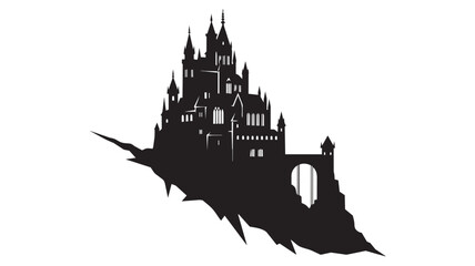 Black silhouette of a fantasy castle on a floating rock © rockbd