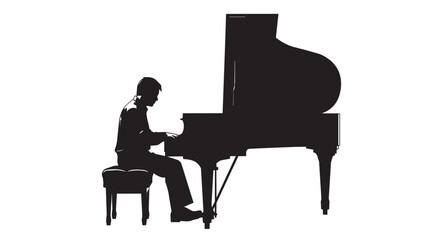 Silhouette of a man playing the grand piano © rockbd