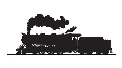 Black silhouette of a vintage steam train engine © rockbd