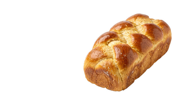 Golden braided brioche bread loaf, fresh buttery challah pastry with glossy crust, traditional homemade yeast sweet bread for breakfast or brunch isolated PNG with Transparent Background