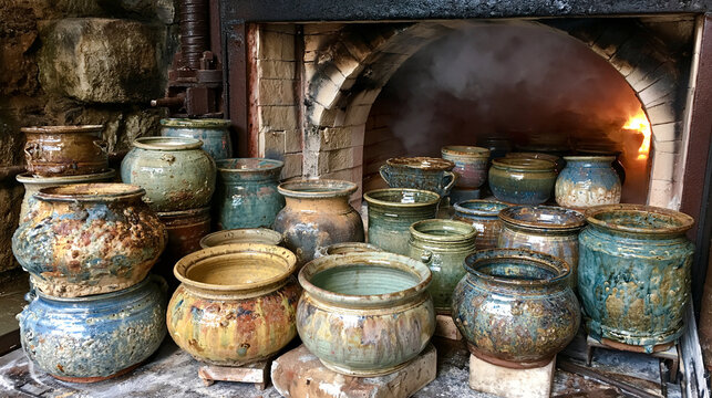 <Rustic Artisan Pottery and Ceramics: Handmade Traditional Craftsmanship and Decorative Pottery from Ceramic Workshop>