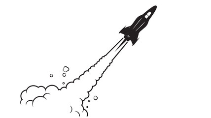 Black and white rocket ship launching into the sky © rockbd