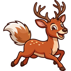 Obraz premium A cartoon reindeer runs quickly with antlers and a fluffy tail.