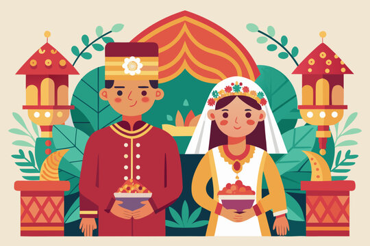 Details Henna starts a new married life in Acehnese culture, Indonesia.vector

