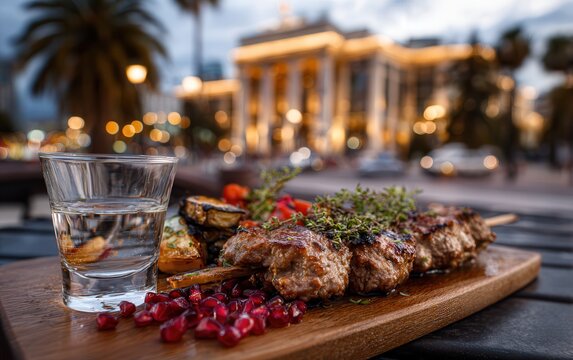 Grilled lamb skewers with vodka at Sochi seaport