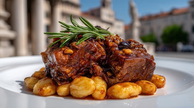 Beef stew with gnocchi near Diocletian's Palace in Split
