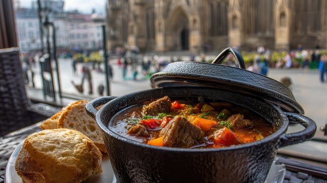 Bograch stew served in Lviv Old Town with fresh bread