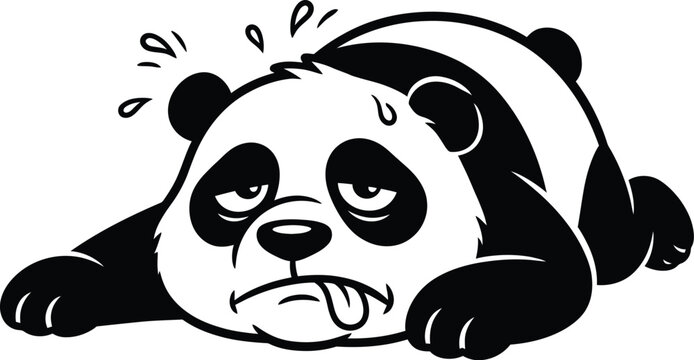 Tired panda bear cartoon character with sweat drops