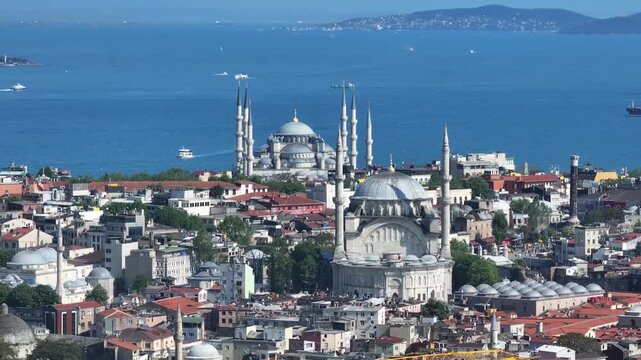 Suleymaniye Mosque (Suleymaniye Cami) Drone Video, Istanbul Silhouettes Suleymaniye, Fatih Istanbul, Turkiye (Turkey)