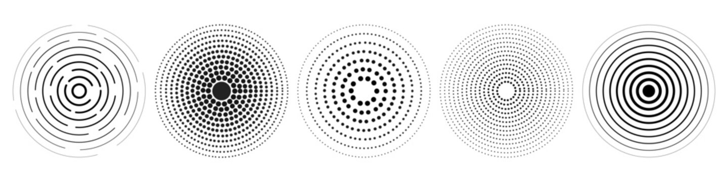 Linear set of radar icons, sonar waves, concentric radial signal circles, echo sounder symbols. Vector black and white illustration on a transparent background for interfaces and infographics